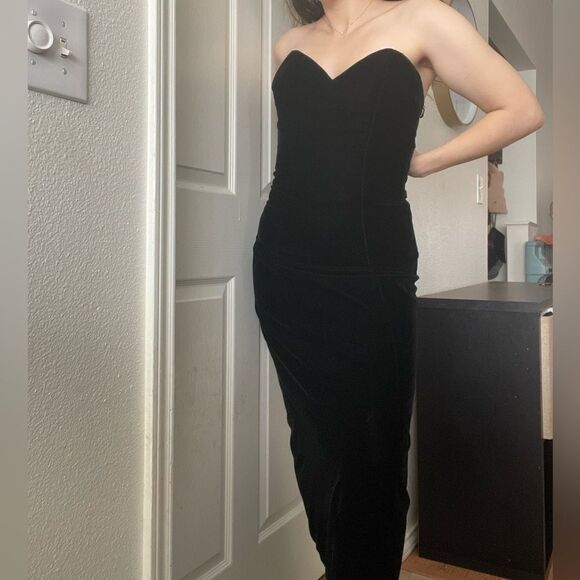 Vintage Anne Klein Velvet Strapless Formal Gown Black size Xsmall heart neckline - Picture 1 of 7